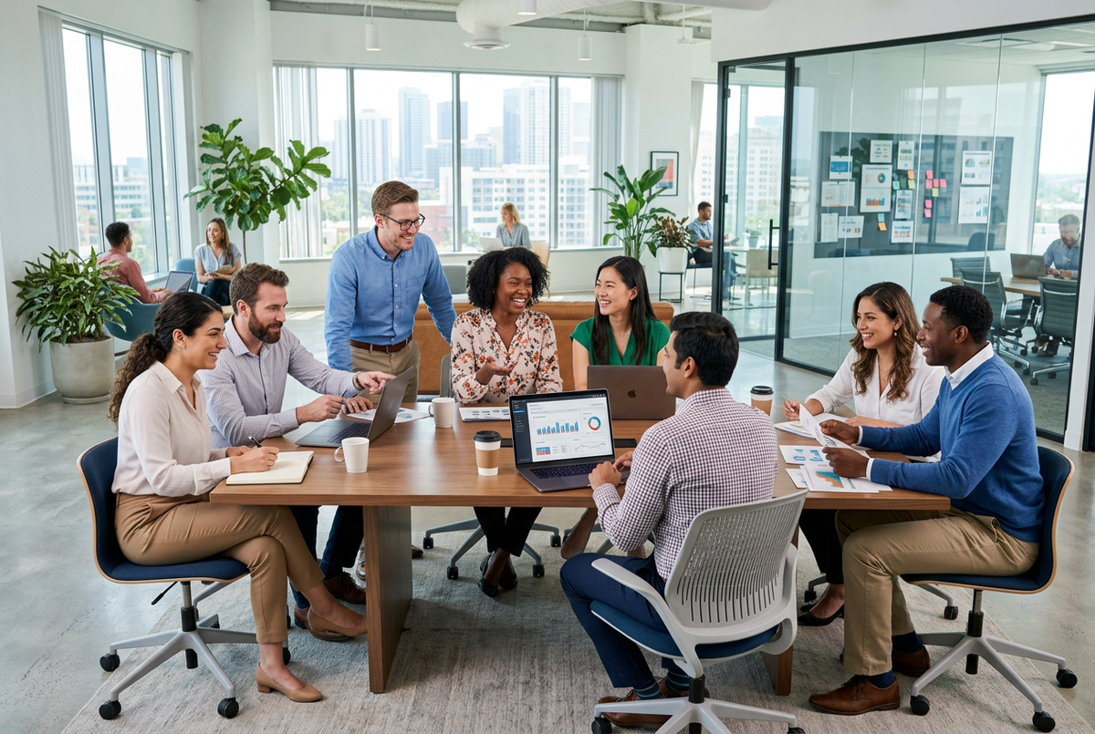 Diverse sales agents wide landscape