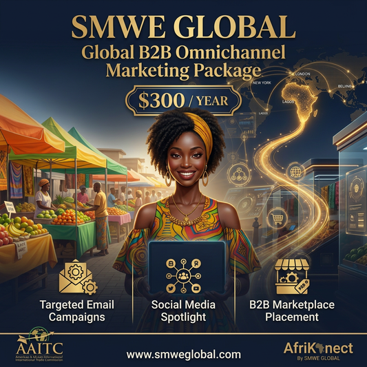 SMWE Global Global B2B Omnichannel Marketing Package, $300 per year, featuring email campaigns, social media spotlight and B2B marketplace placement.